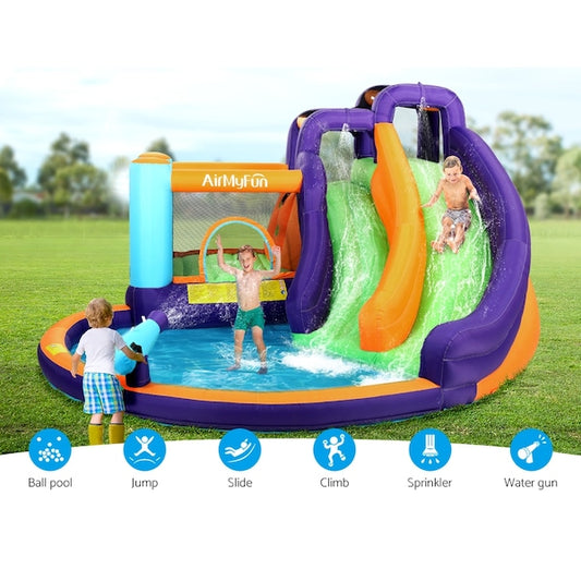 6 In 1 AirMyFun Kids Pool Inflatable Double Slide Water Park Jumping Castle Trampoline