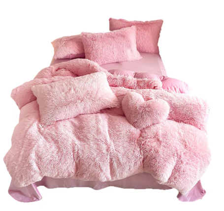 Plush Duvet Cover Set Soft Fluffy Quilt Cover Warm Durable Bedding Set-Pink